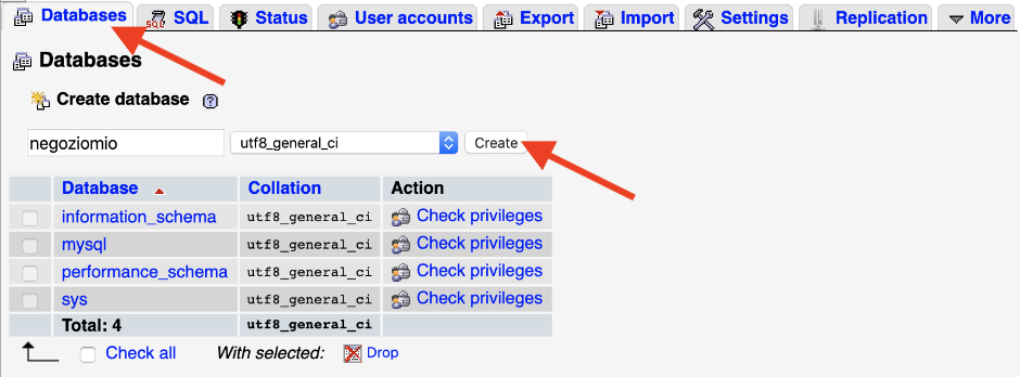 Come creare il data base per l'installazione di Prestashop