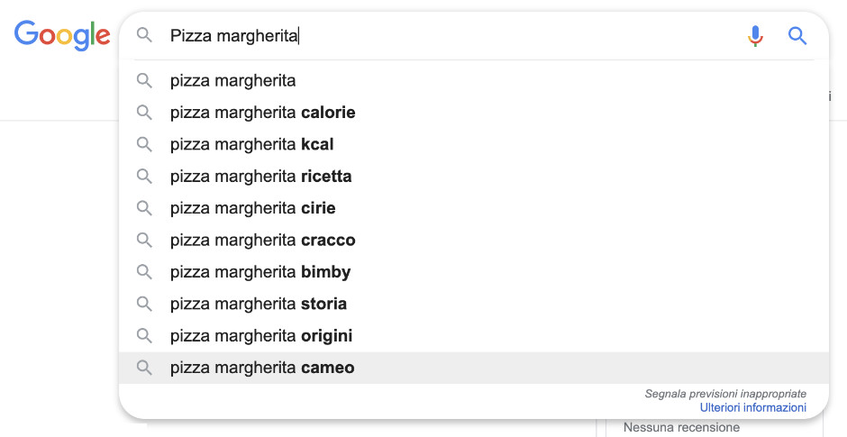 suggerimenti di ricerca Google per individuare l'intento di ricerca