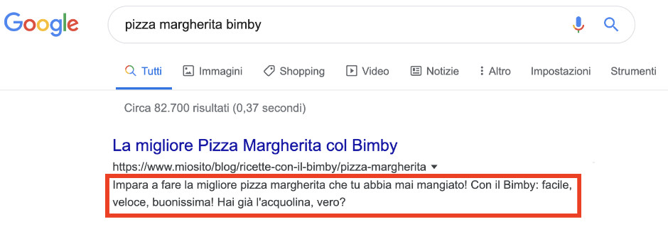 Metadescription ottimizzata per Google