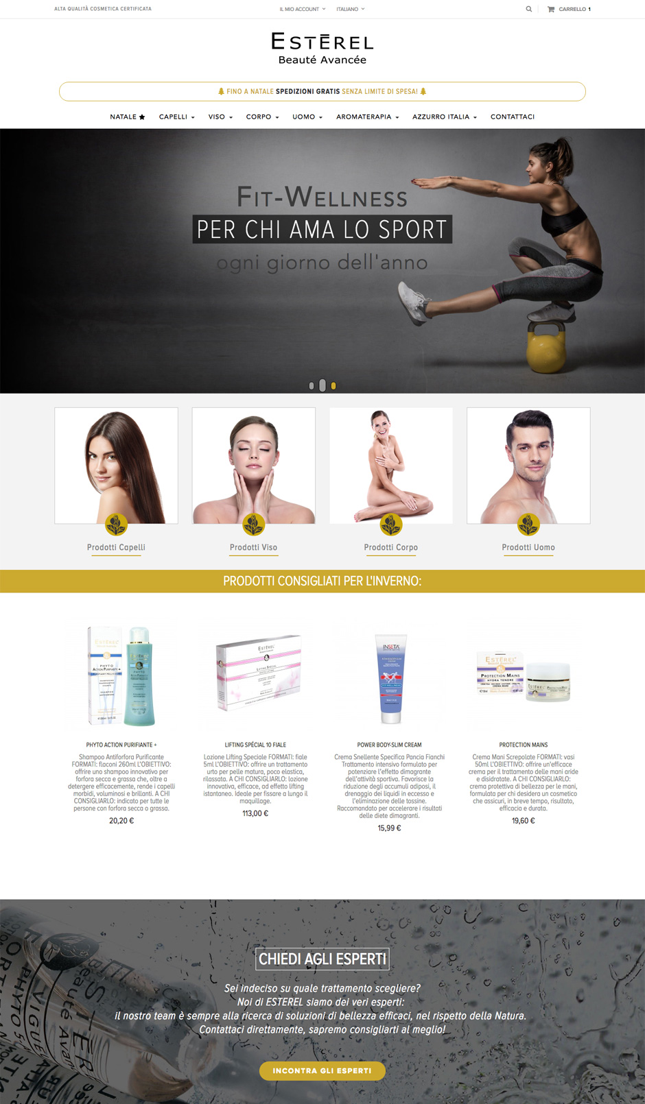 Home page del sito e-commerce ESTEREL